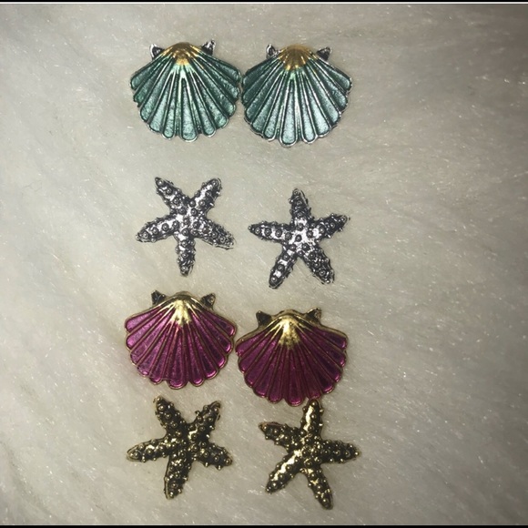 Starfish & Shell Studs Set of 4 - Picture 5 of 5